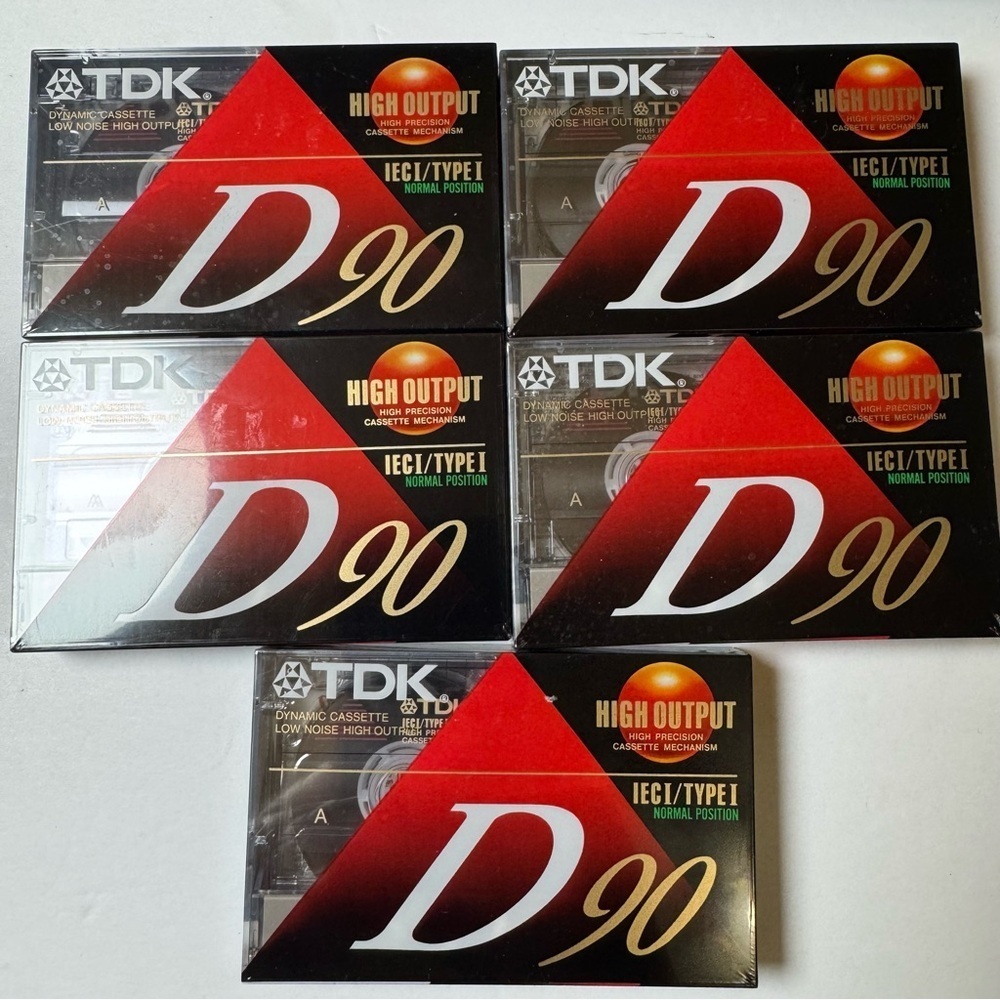 Lot of 5 TDK D90 IECI/TYPEI High Output Blank Cassette Tapes BRAND NEW / SEALED